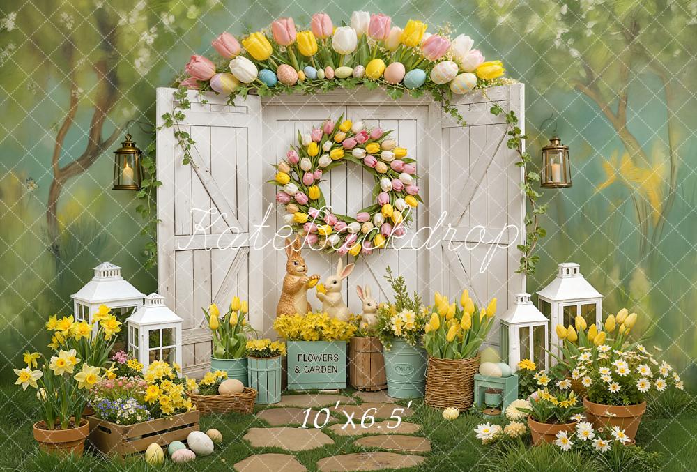 Kate Easter Bunny Tulip Flowers Fleece Backdrop Designed by Chain