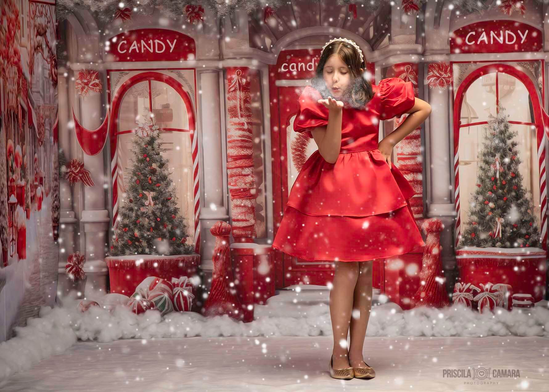 Kate Christmas Street Red Candy Shop Room Set(8ftx8ft&10ftx8ft&8ftx10ft) - Kate Backdrop AU