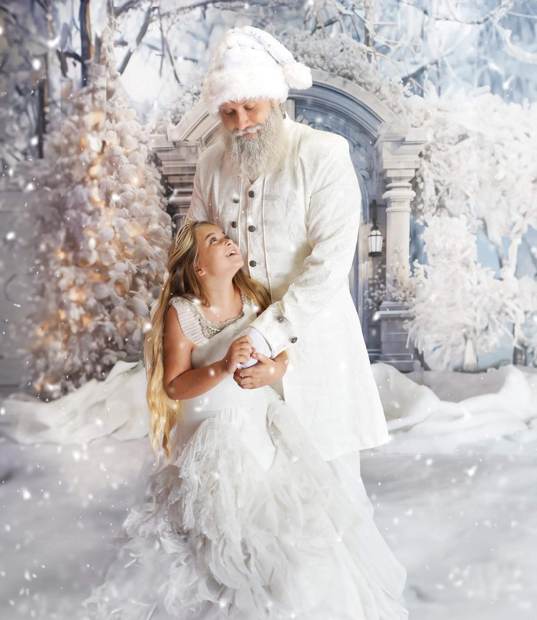 Kate Winter Christmas Snowy Backdrop Frosted White Door Tree for Photography - Kate Backdrop AU