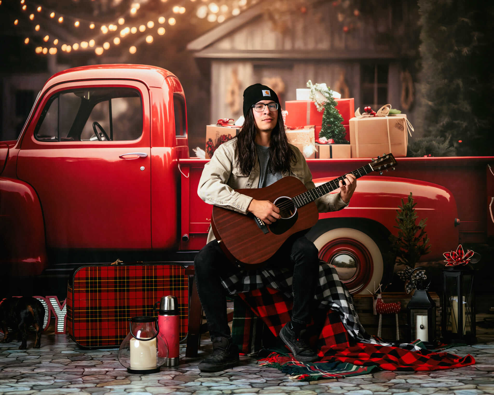 Kate Christmas Gift Red Truck Backdrop for Photography