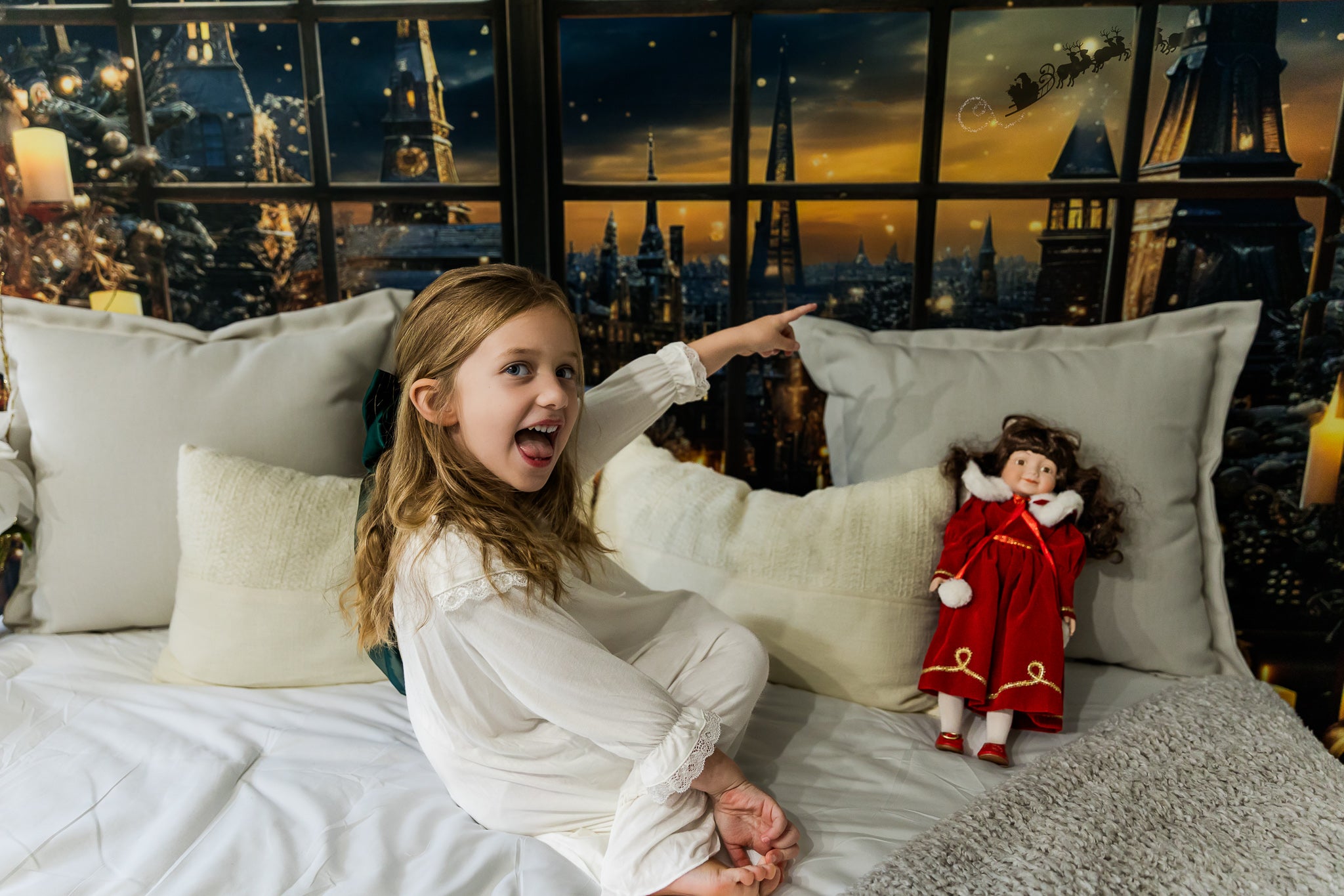 Kate Christmas Winter Night Town Outwindow Candle Backdrop Designed by Emetselch - Kate Backdrop AU