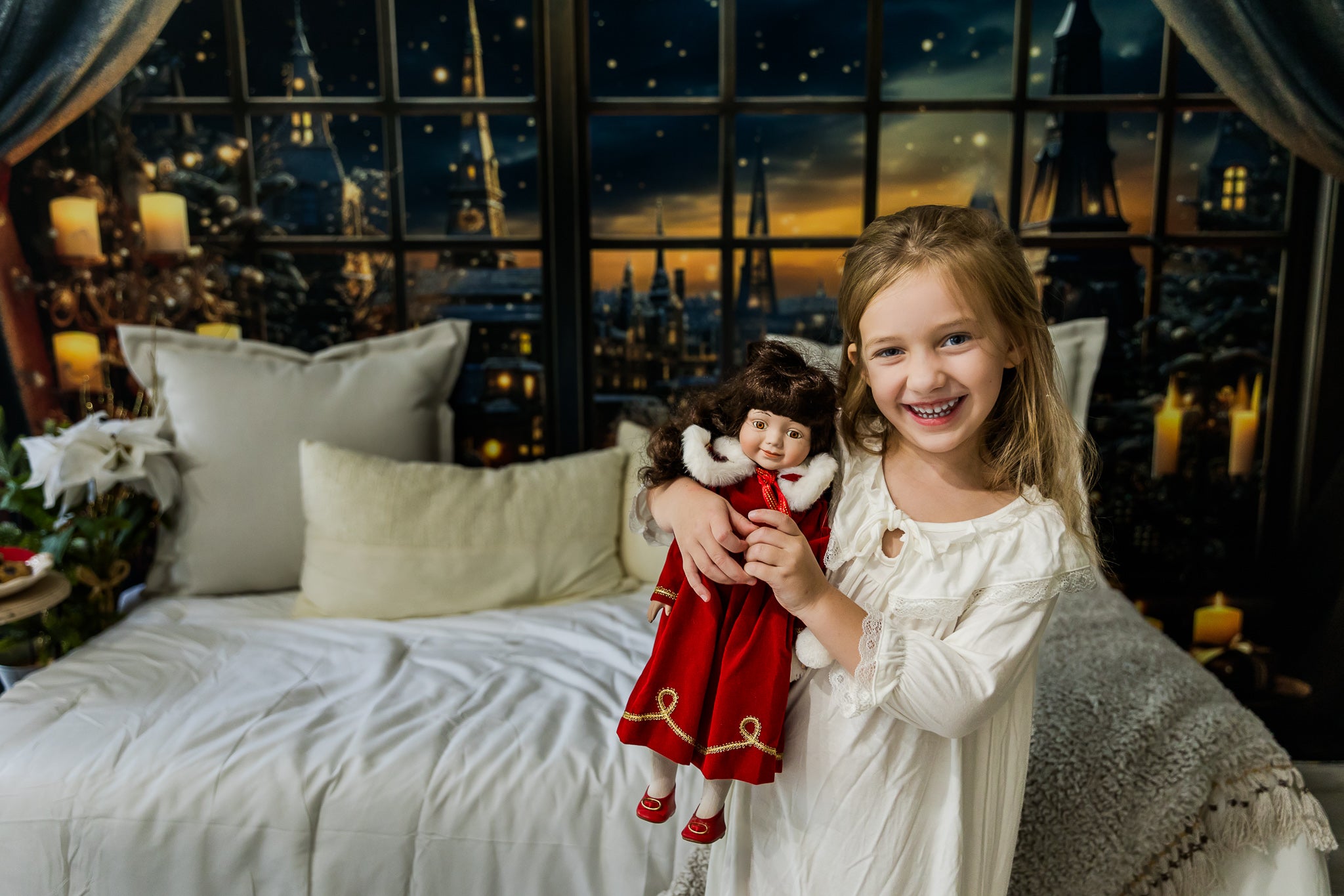 Kate Christmas Winter Night Town Outwindow Candle Backdrop Designed by Emetselch - Kate Backdrop AU