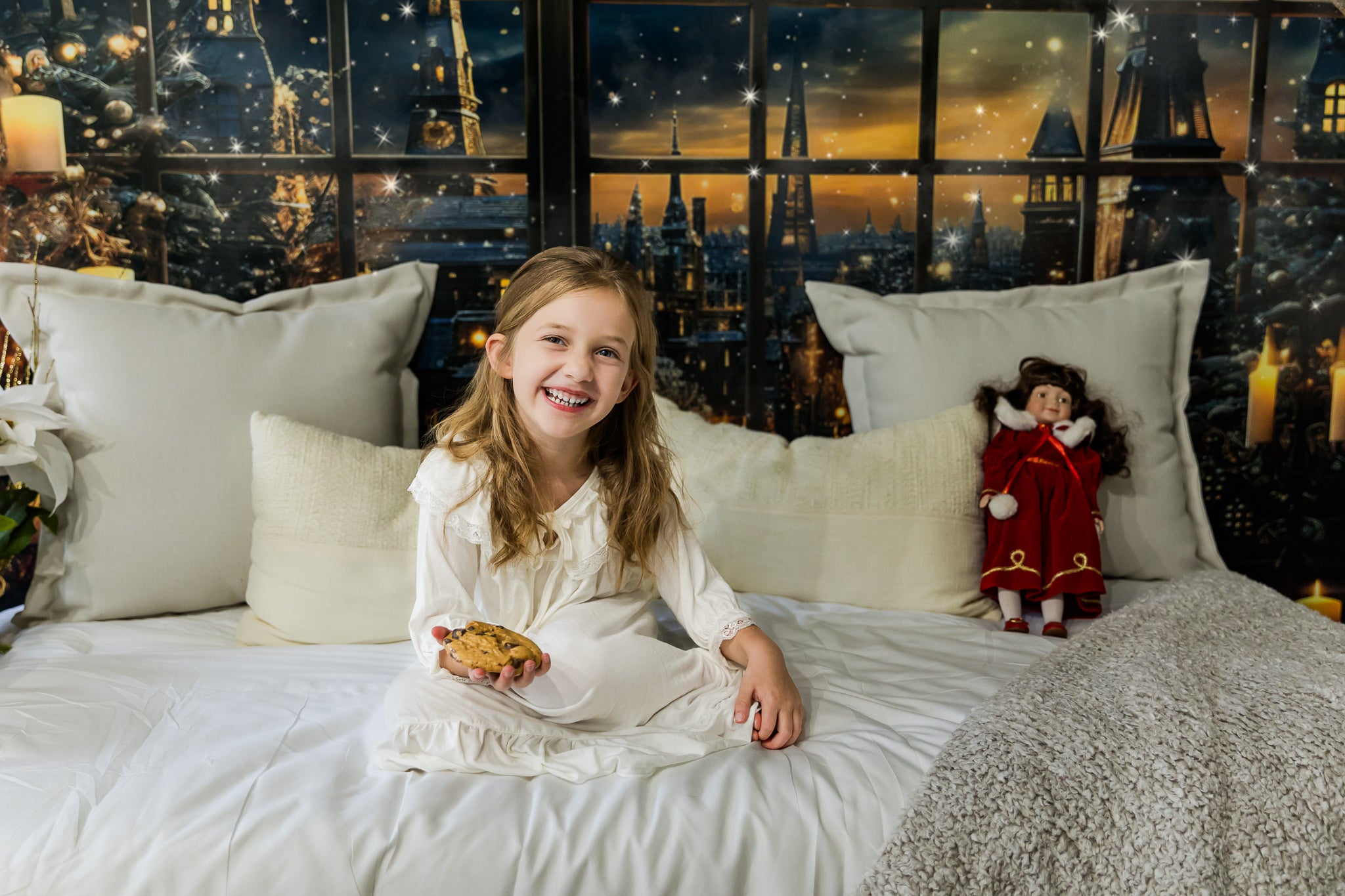 Kate Christmas Winter Night Town Outwindow Candle Backdrop Designed by Emetselch - Kate Backdrop AU