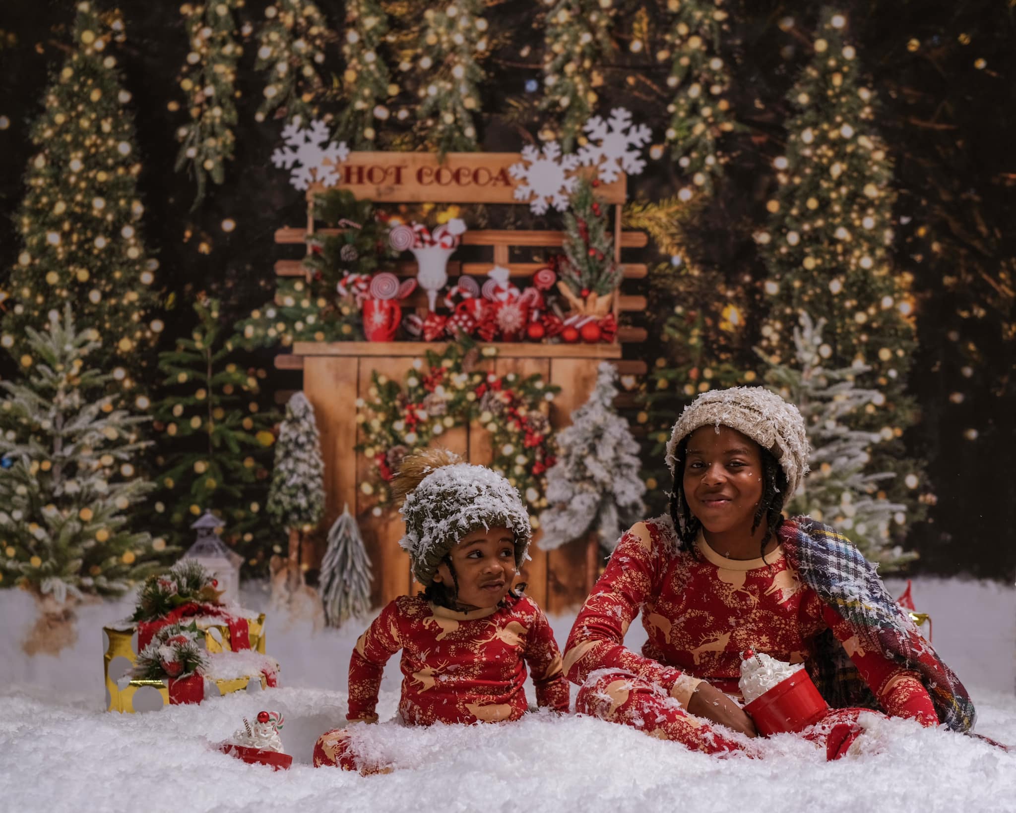 Kate Christmas Eve Backdrop Park Snow Hot Cocoa Designed by Emetselch - Kate Backdrop AU