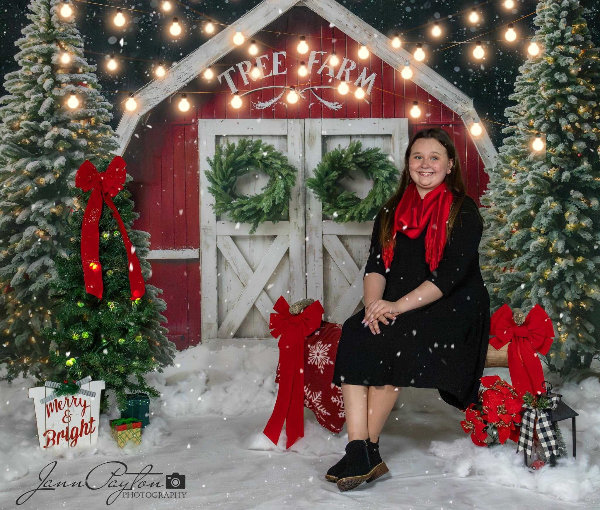 Kate Winter Christmas Tree Farm Backdrop Red Barn Designed by Chain Photography - Kate Backdrop AU