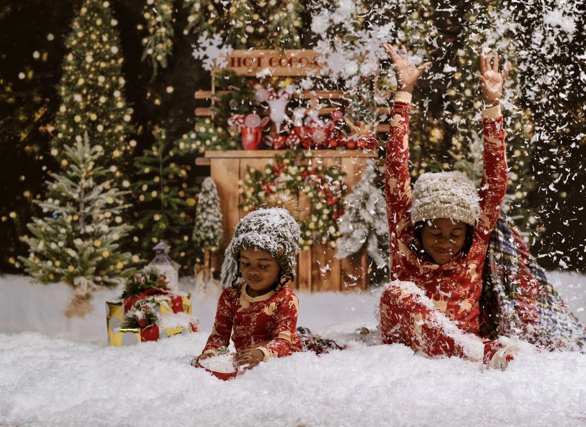 Kate Christmas Eve Backdrop Park Snow Hot Cocoa Designed by Emetselch - Kate Backdrop AU