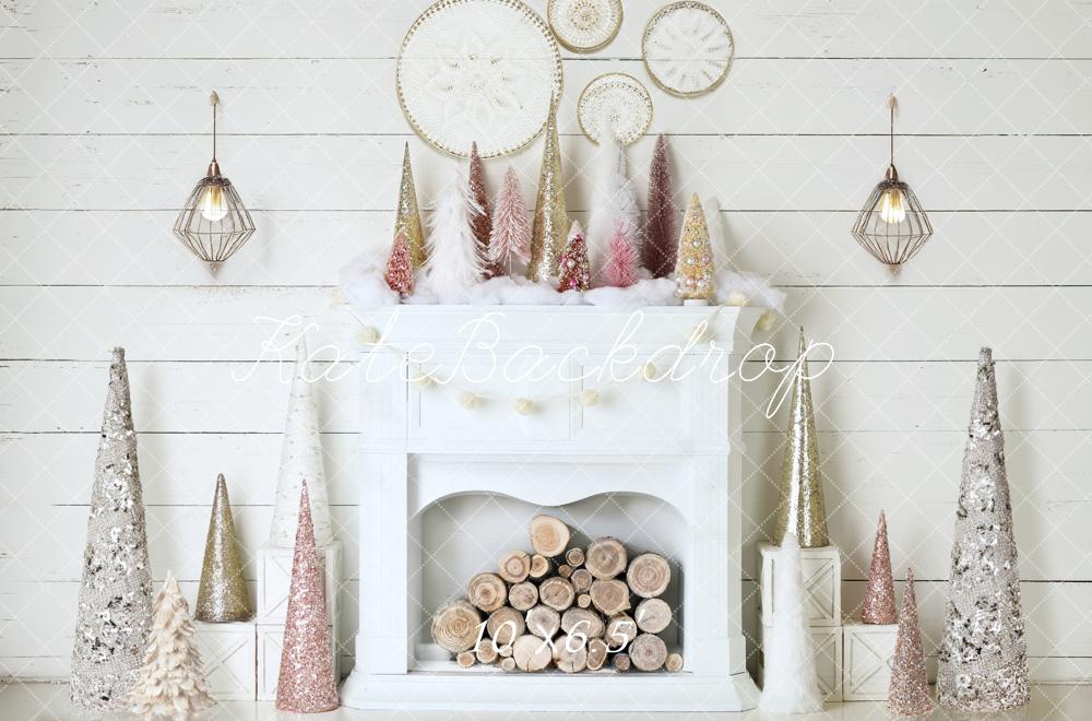 Kate Christmas White Fireplace Log Stack Backdrop Designed by Mandy Ringe