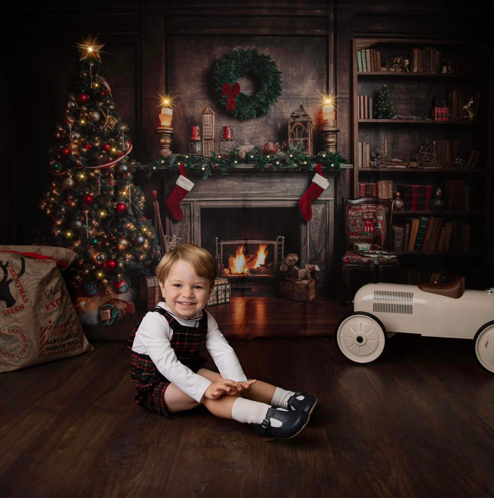 Kate Christmas Tree Fireplace Backdrop Winter for Photography - Kate Backdrop AU