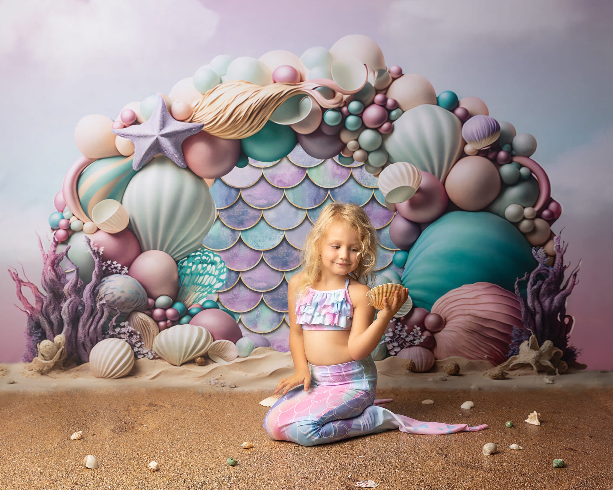 Kate Mermaid Balloons Arch Backdrop Designed by Ashley Paul - Kate Backdrop AU
