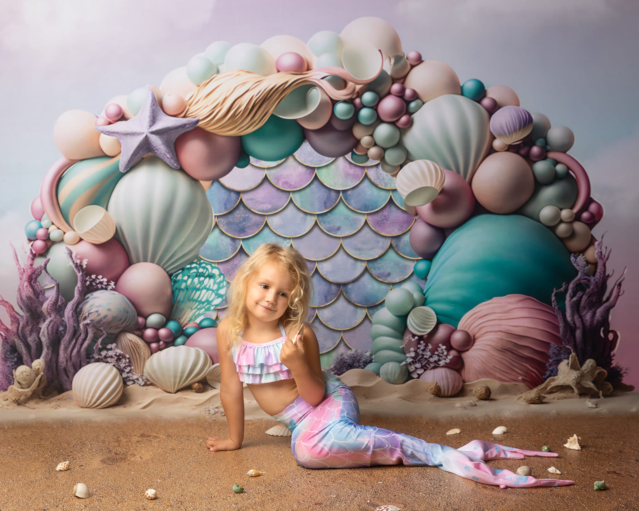 Kate Mermaid Balloons Arch Backdrop Designed by Ashley Paul - Kate Backdrop AU