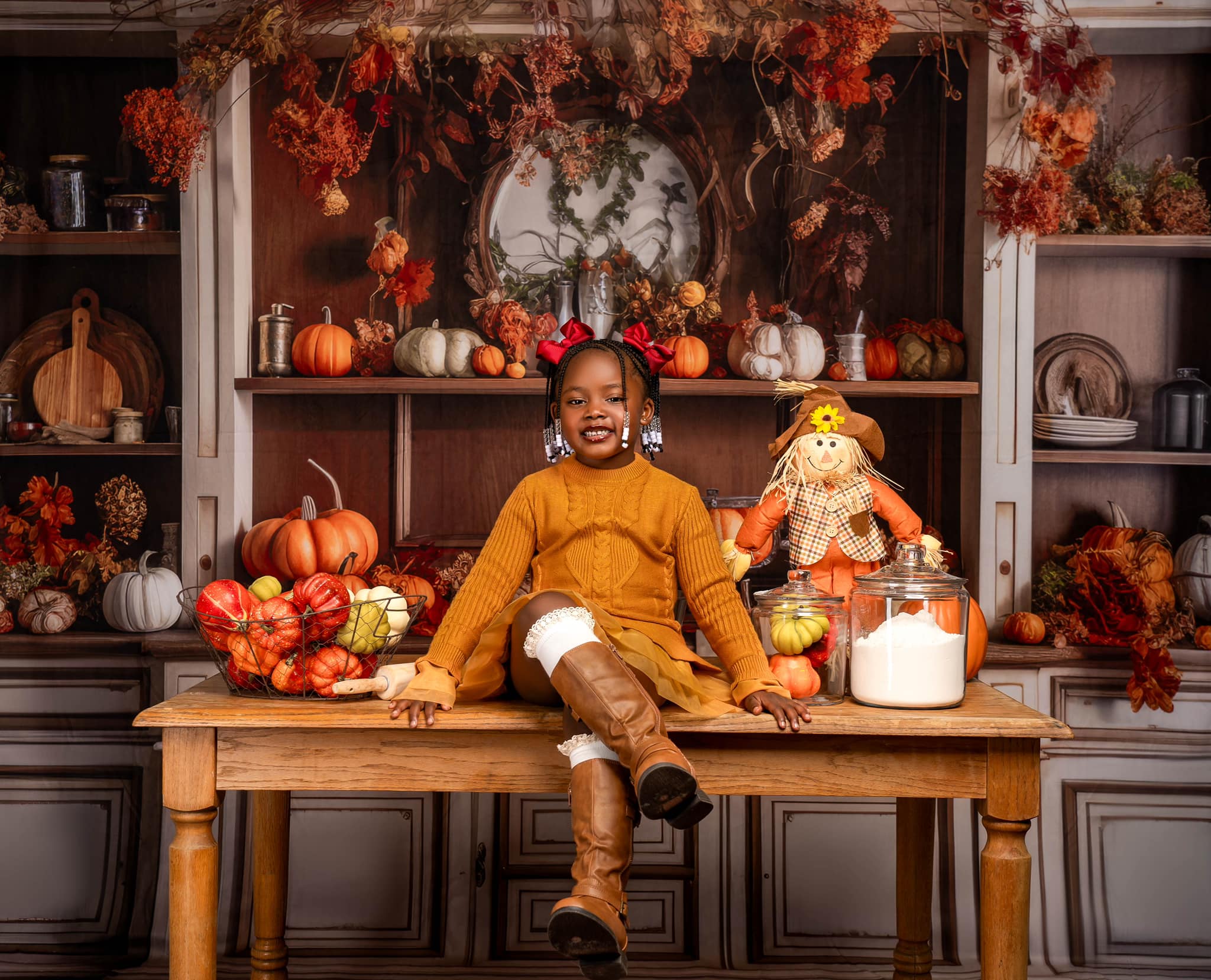 Kate Cozy Autumn Kitchen Hutch Backdrop Designed by Mandy Ringe Photography - Kate Backdrop AU
