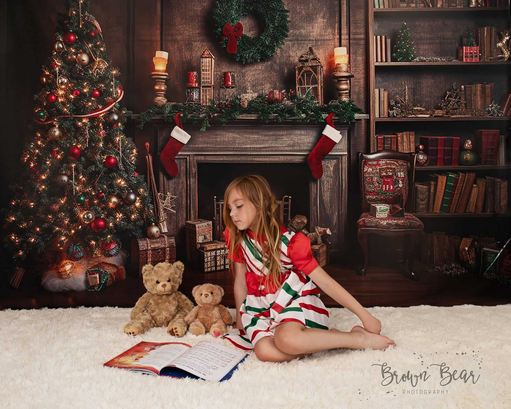 Kate Christmas Tree Fireplace Backdrop Winter for Photography - Kate Backdrop AU