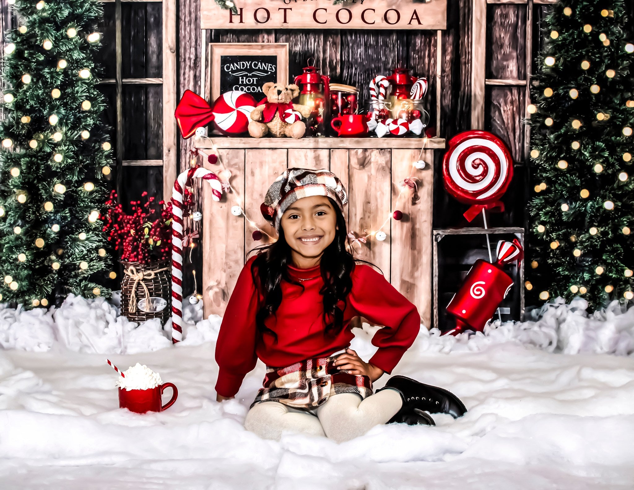 Kate Christmas Tree Backdrop Winter Hot Cocoa Designed by Emetselch - Kate Backdrop AU