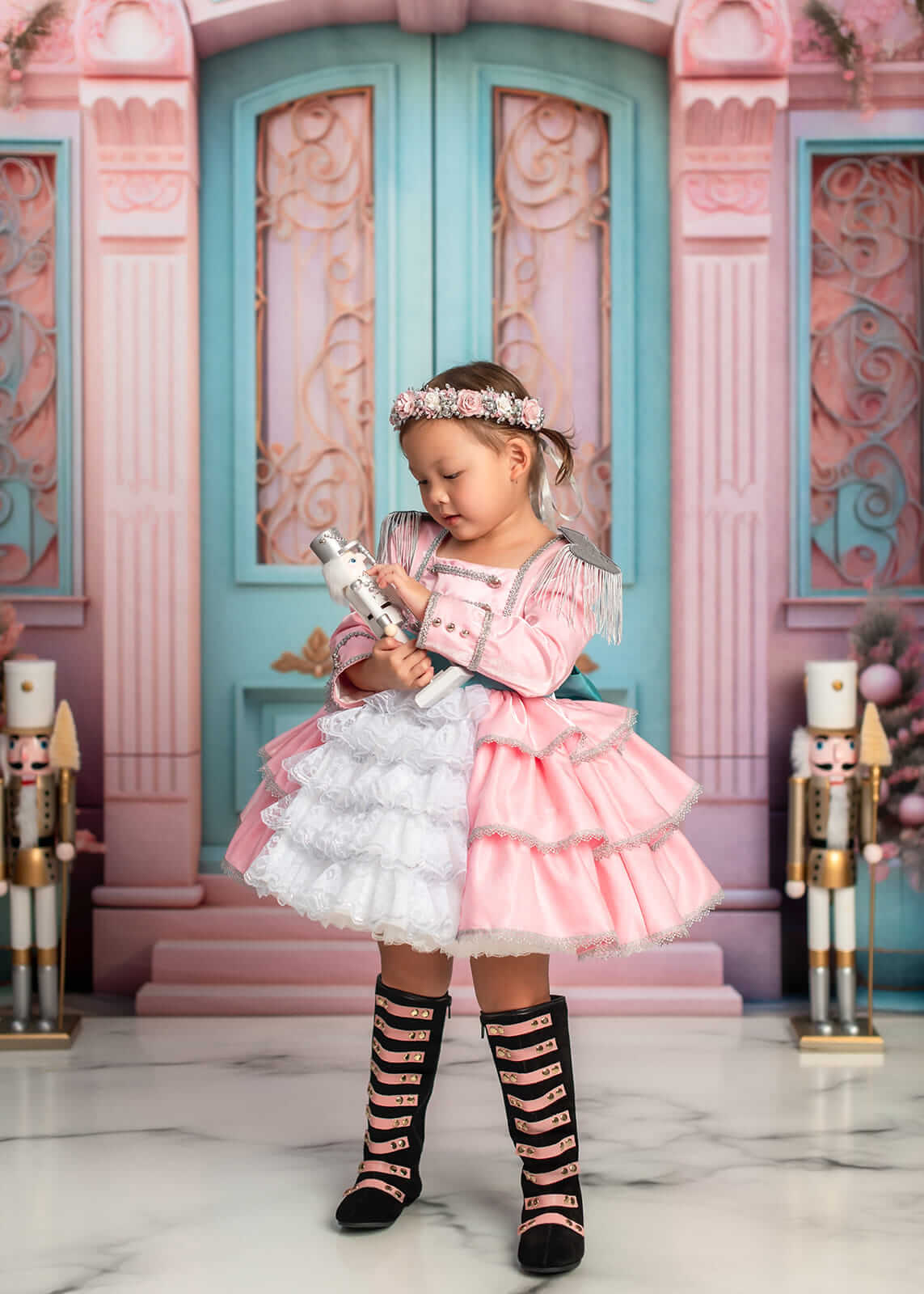 Kate Christmas Pink House Blue Door Backdrop Designed by Emetselch - Kate Backdrop AU