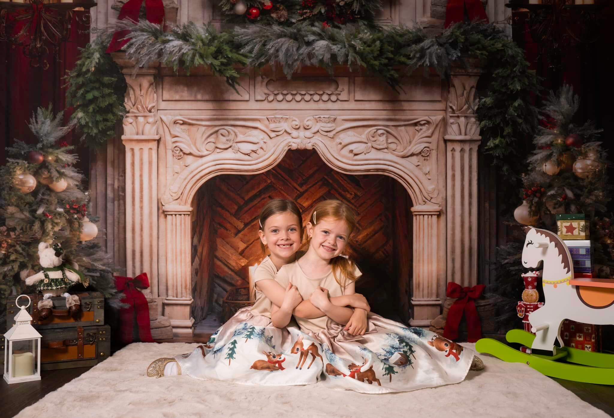 Kate Christmas Tree Fireplace Red Backdrop Designed by Emetselch - Kate Backdrop AU