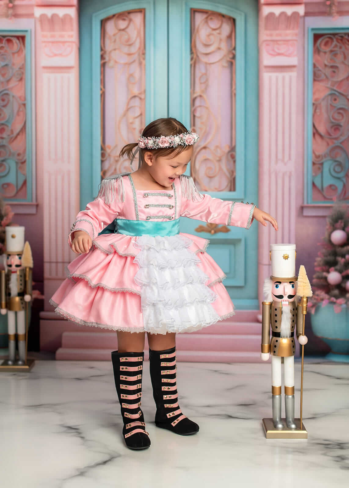 Kate Christmas Pink House Blue Door Backdrop Designed by Emetselch - Kate Backdrop AU