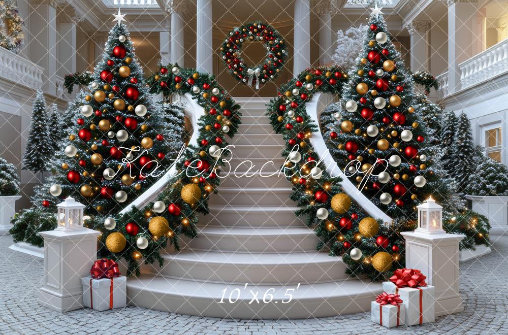 Kate Christmas Cascading Stairs Festive Backdrop Designed by Mini MakeBelieve - Kate Backdrop AU