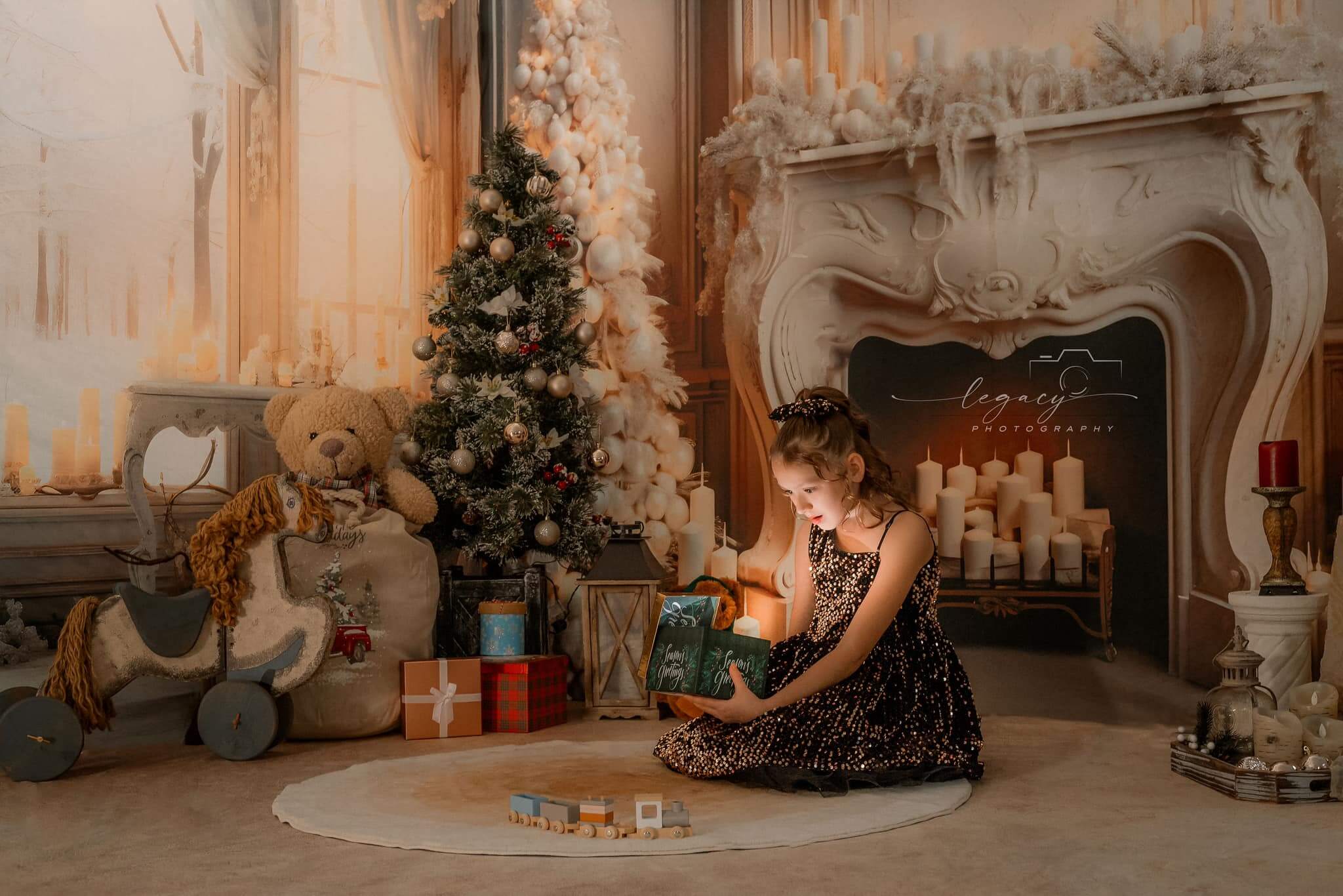 Kate White Elegant Christmas Fireplace Room Set(8ftx8ft&10ftx8ft&8ftx10ft) - Kate Backdrop AU