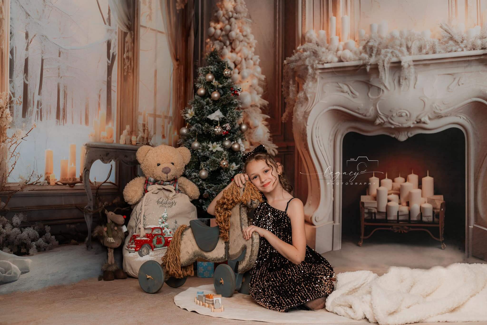 Kate White Elegant Christmas Fireplace Room Set(8ftx8ft&10ftx8ft&8ftx10ft) - Kate Backdrop AU