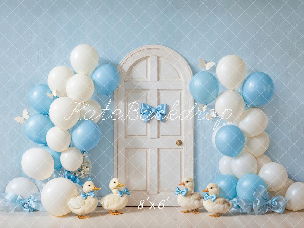 Kate Blue White Balloons Door Ducklings Backdrop Designed by Emetselch - Kate Backdrop AU