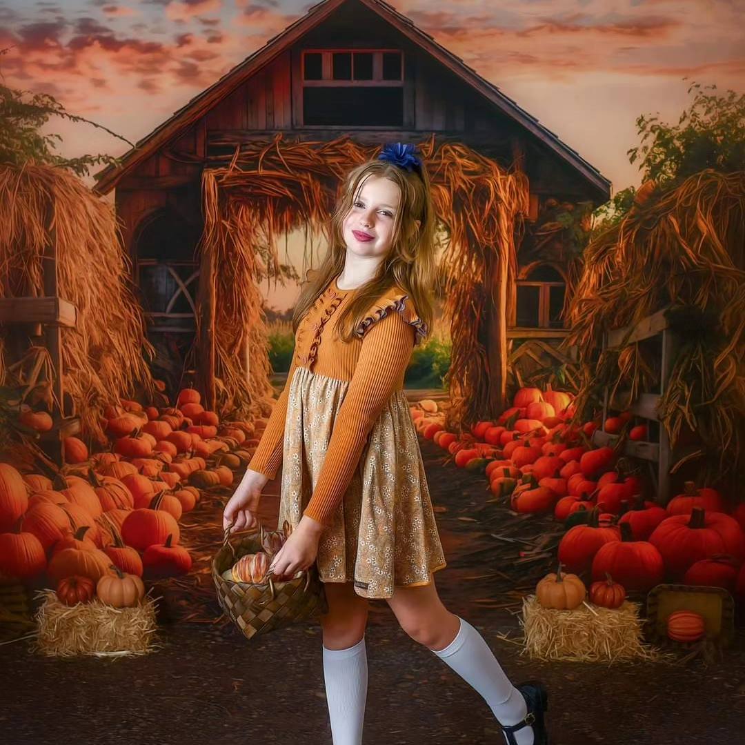 Kate Autumn Pumpkin Manor Backdrop +Brown Soil Floor Backdrop for Photography - Kate Backdrop AU