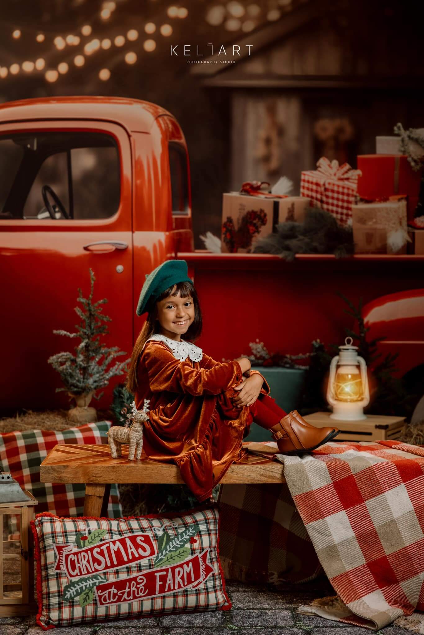 Kate Christmas Gift Red Truck Backdrop for Photography