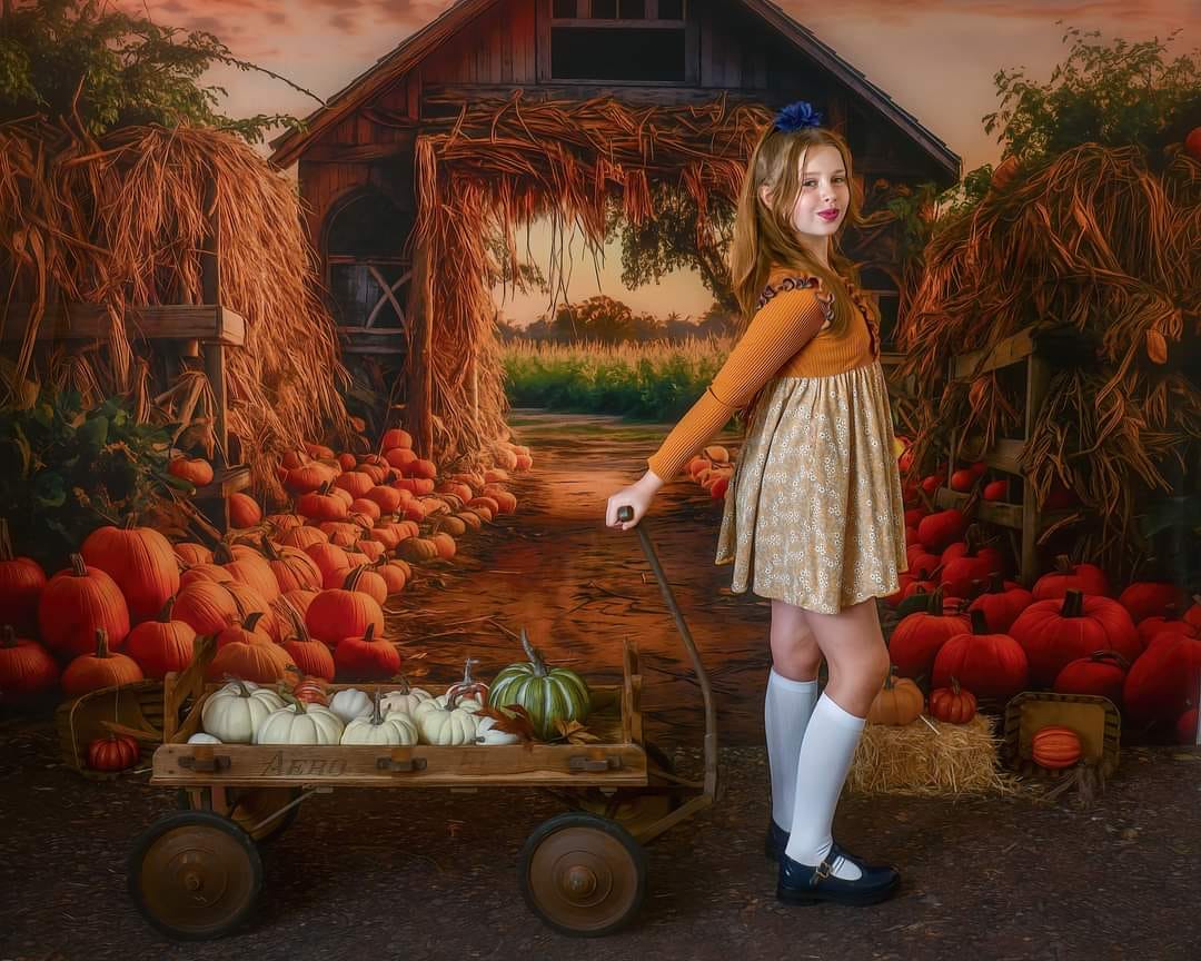 Kate Autumn Pumpkin Manor Backdrop +Brown Soil Floor Backdrop for Photography - Kate Backdrop AU