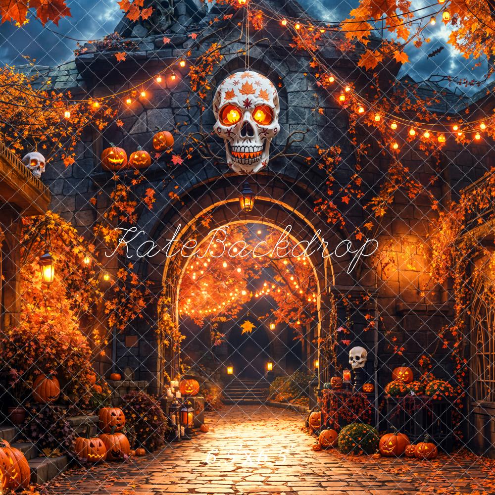 Kate Halloween Pumpkins Skulls Autumn Leaves Backdrop Designed by Chain