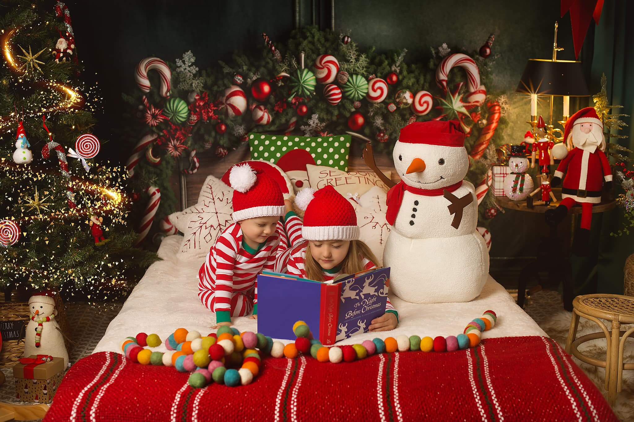 Kate Green Christmas Headboard Backdrop Candy Cane Designed by Mandy Ringe Photography - Kate Backdrop AU