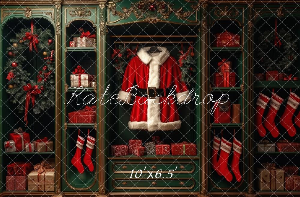 Kate Christmas Santa Suit Green Cabinet Backdrop Designed by Patty Roberts