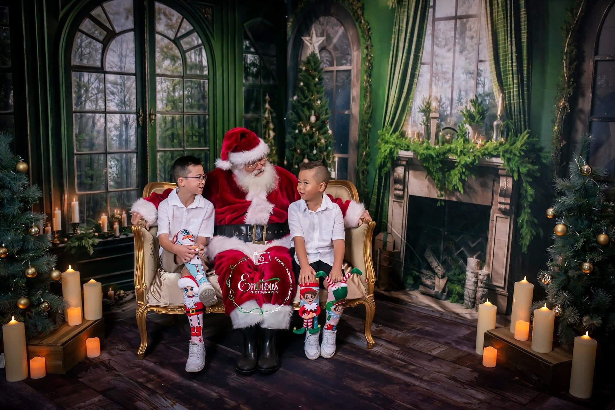 Kate Christmas Fireplace Window Green Room Set(8ftx8ft&10ftx8ft&8ftx10ft) - Kate Backdrop AU