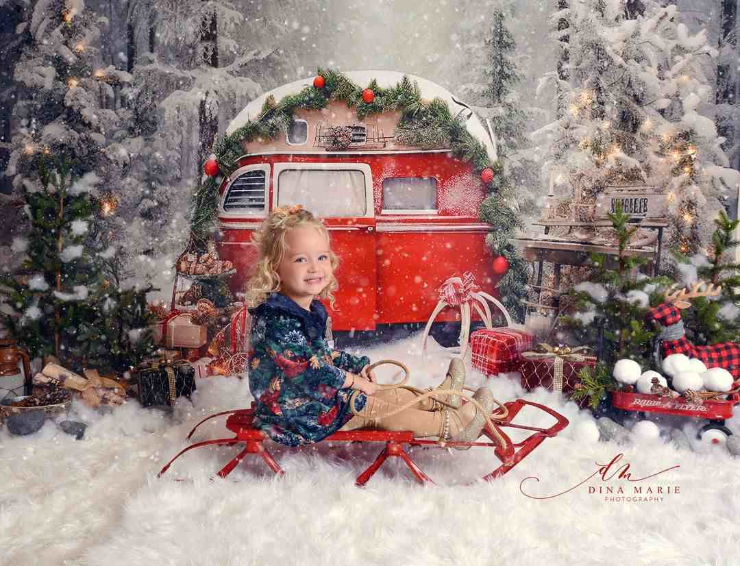 Kate Christmas Outdoor Snow Backdrop Forest for Photography - Kate Backdrop AU