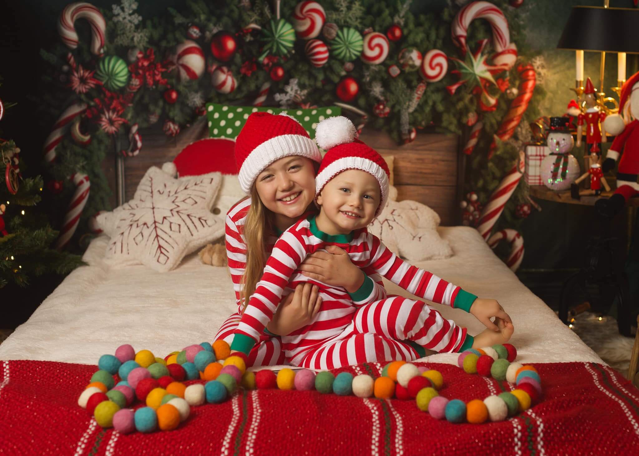 Kate Green Christmas Headboard Backdrop Candy Cane Designed by Mandy Ringe Photography - Kate Backdrop AU