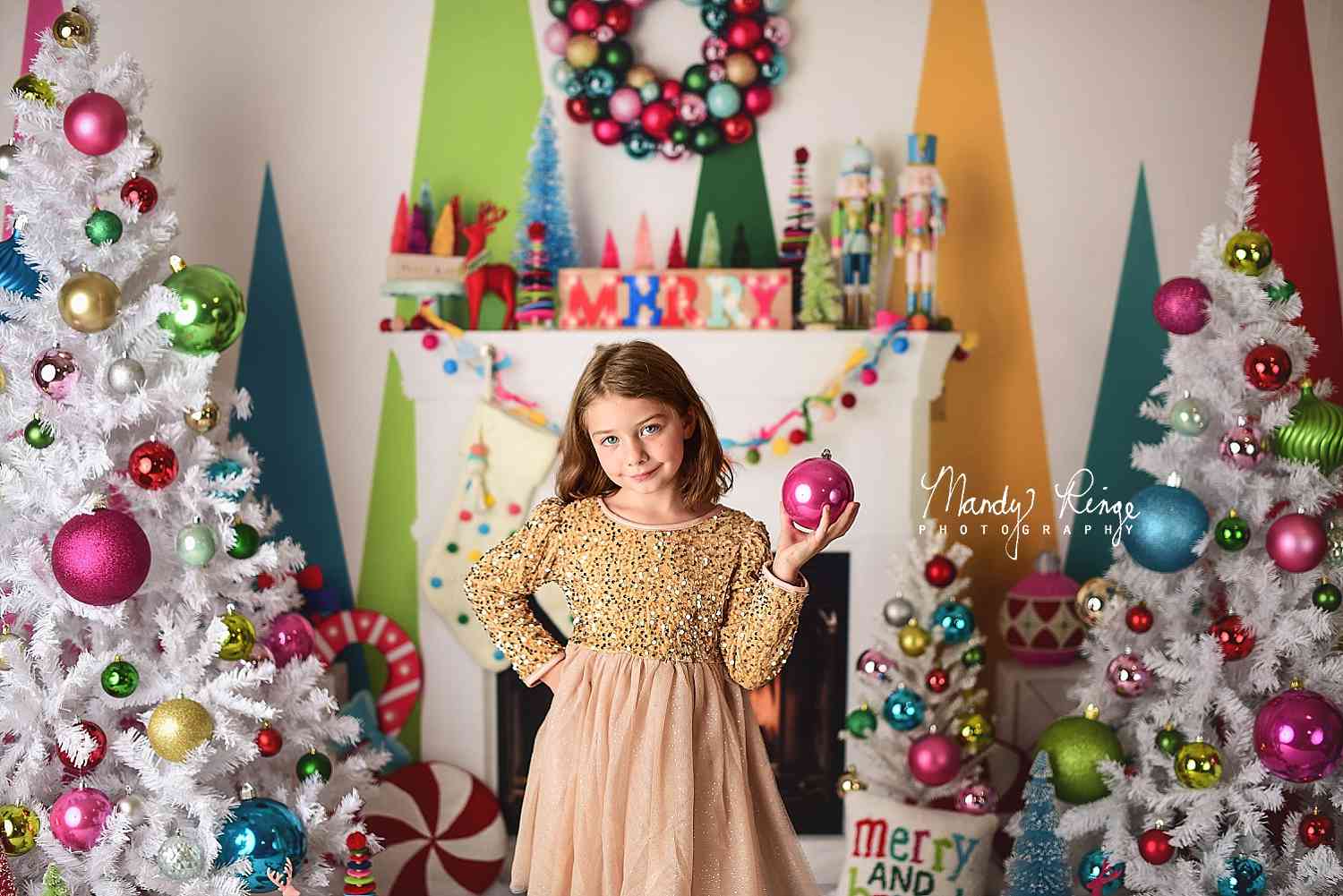 Kate Merry Bright Christmas Fireplace Backdrop Designed by Mandy Ringe Photography - Kate Backdrop AU