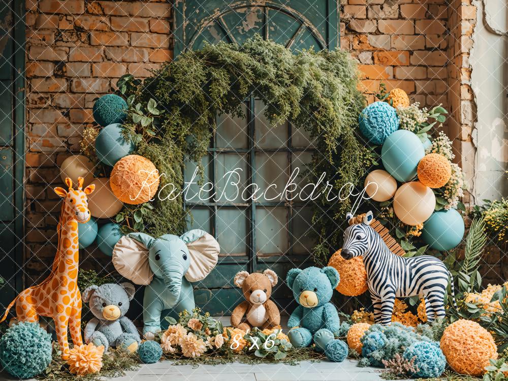 Kate Plush Animals Balloon Backdrop Cake Smash Designed by Emetselch - Kate Backdrop AU