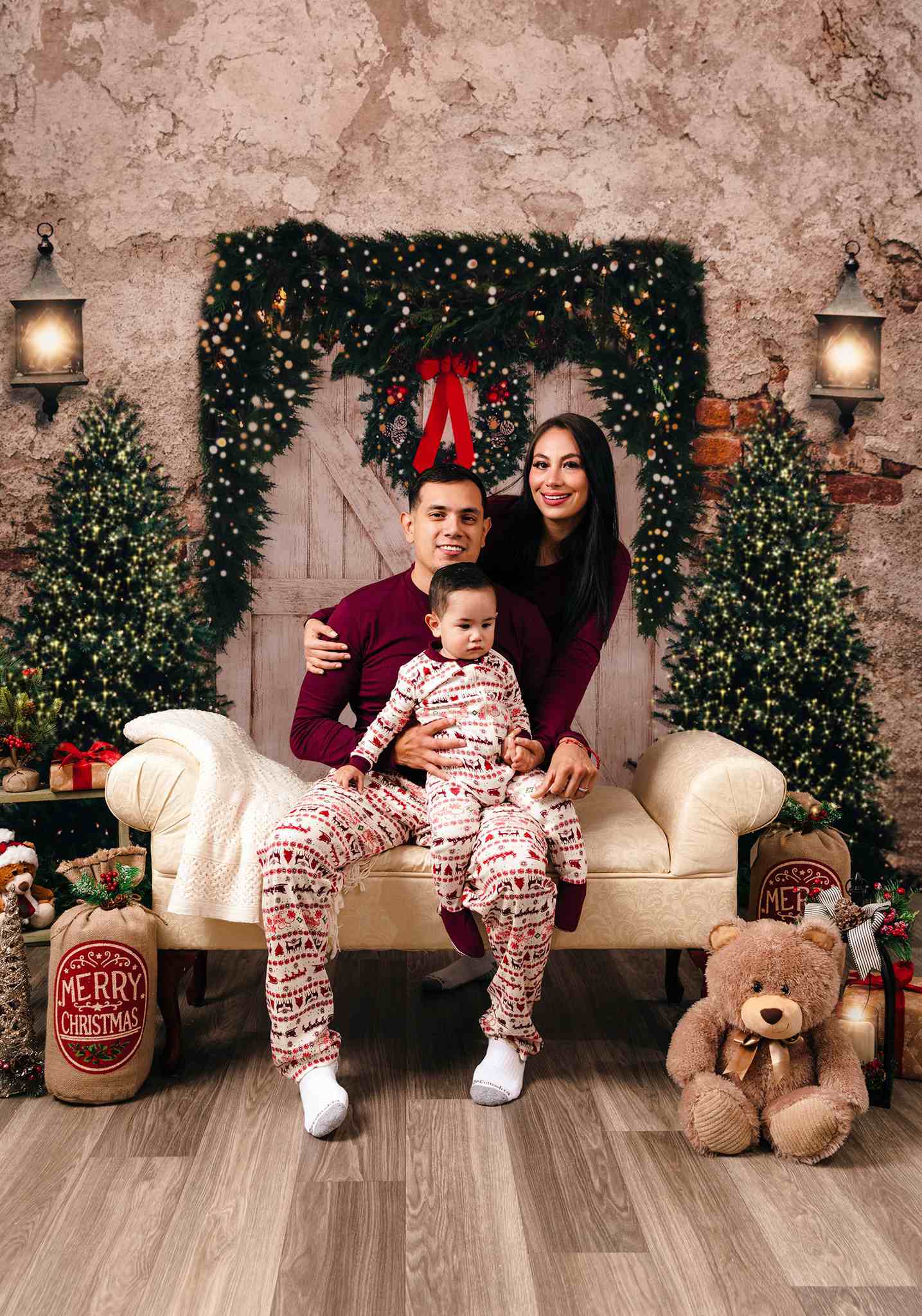 Kate Christmas Backdrop Brick Wall Door & Xmas Trees Designed By JS Photography - Kate Backdrop AU