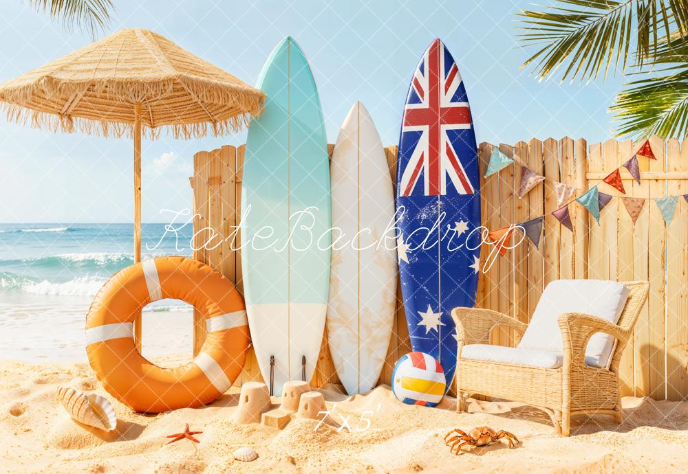 Kate Summer Beach Surfboards Umbrella Sand Backdrop Designed by Emetselch