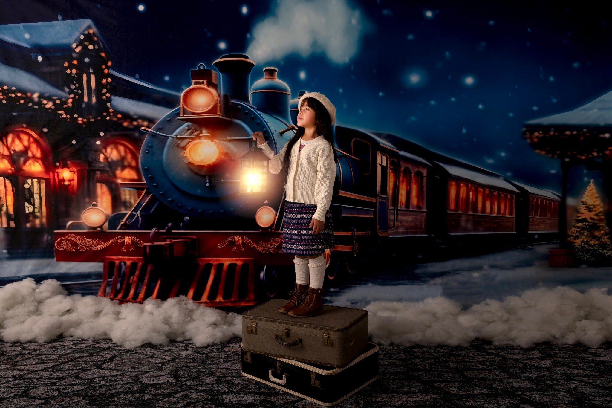 Kate Christmas Winter Train Backdrop for Photography - Kate Backdrop AU