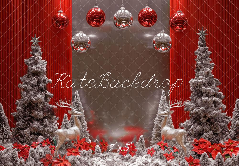 Kate Christmas Snowy Trees Red Reindeer Backdrop Designed by Mini MakeBelieve - Kate Backdrop AU