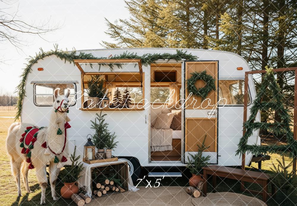 Kate Christmas Caravan Llama Greenery Backdrop Designed by Patty Roberts