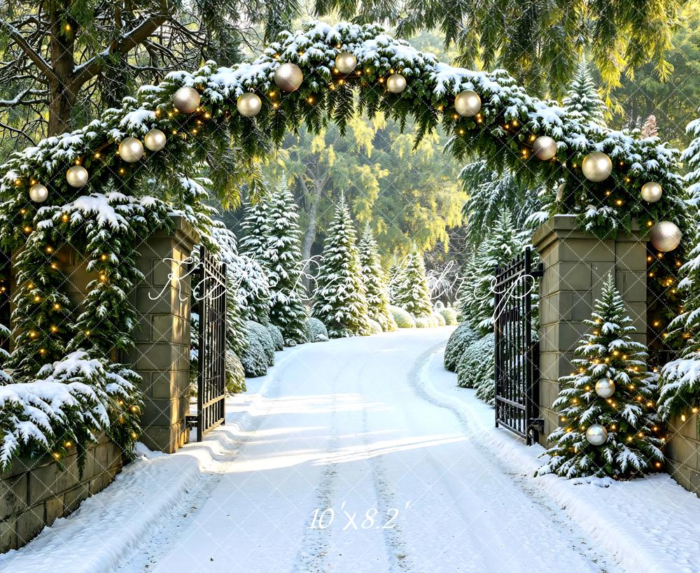 Kate Christmas Snowy Pine Gate Archway Backdrop Designed by Mini MakeBelieve - Kate Backdrop AU