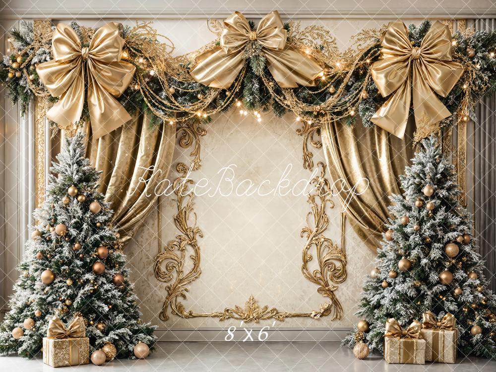 Kate Christmas Trees Gold Bows Backdrop Designed by Chain - Kate Backdrop AU
