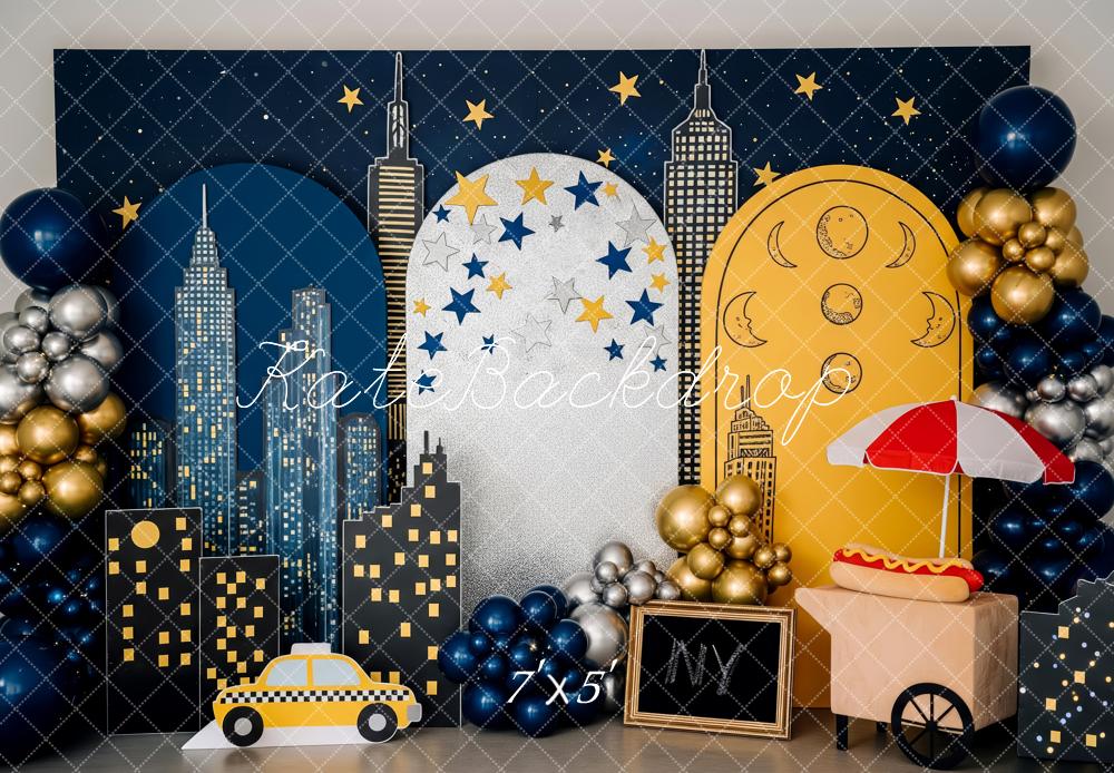 Kate New York City Night Stars Moon Taxi Backdrop Designed by Patty Roberts - Kate Backdrop AU