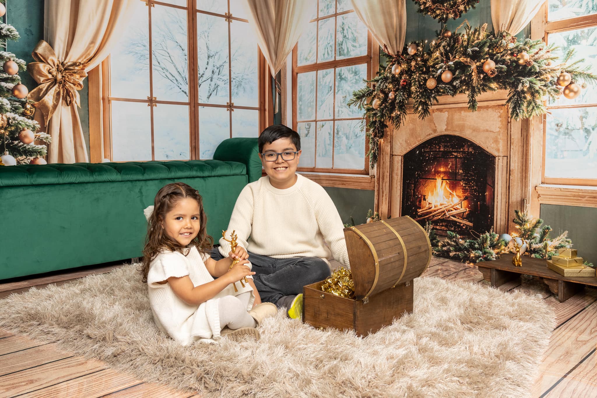 Kate Christmas Fireplace Gifts Window Room Set(8ftx8ft&10ftx8ft&8ftx10ft) - Kate Backdrop AU
