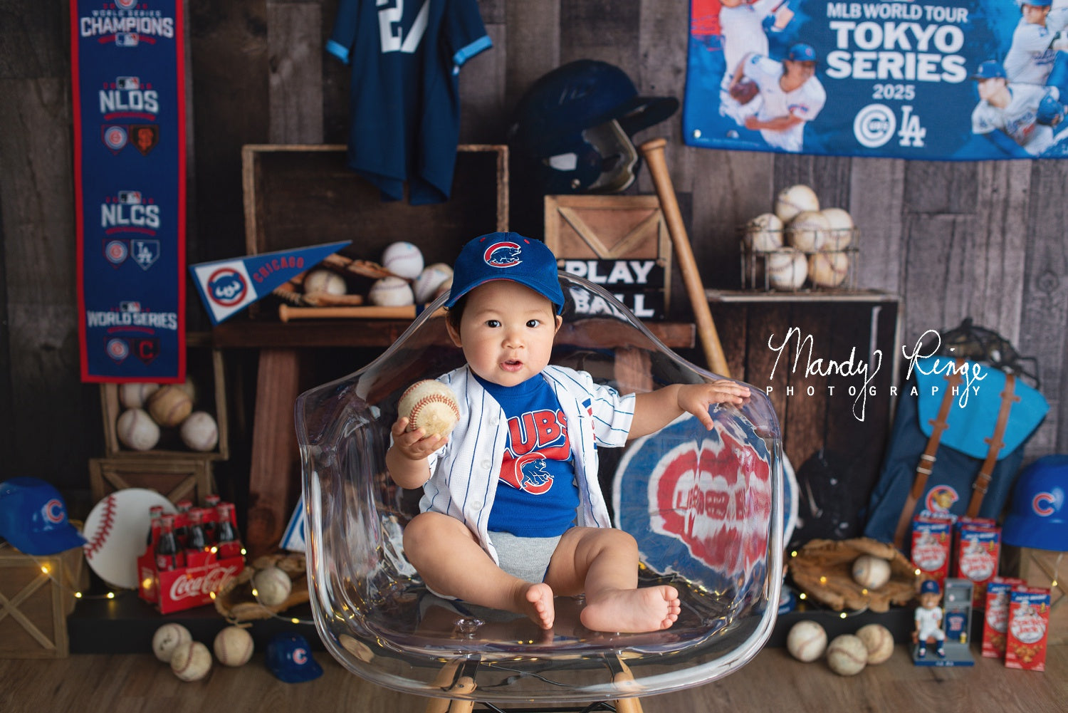 Kate Vintage Baseball Backdrop+Brown Wood Rubber Floor Mat - Kate Backdrop AU