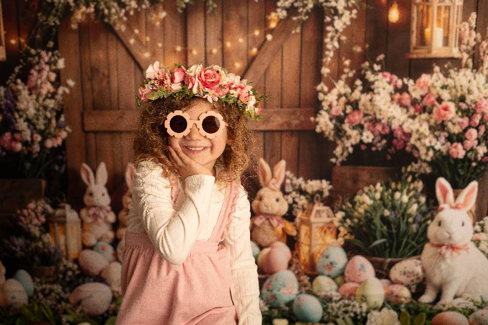 Kate Easter Bunny Floral Eggs Wood Backdrop Designed by Emetselch - Kate Backdrop AU