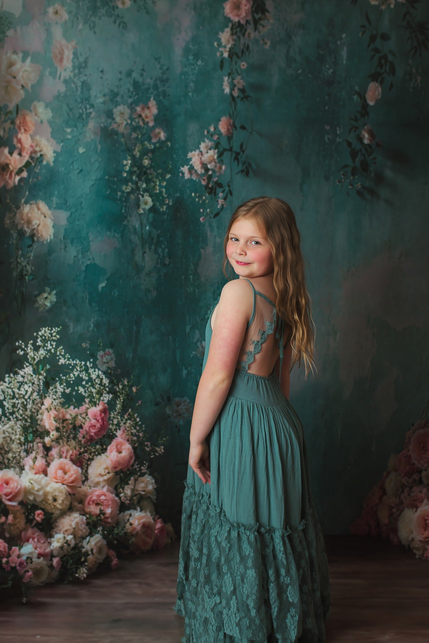 Kate Spring Floral Green Vintage Wall Backdrop Designed by Emetselch - Kate Backdrop AU