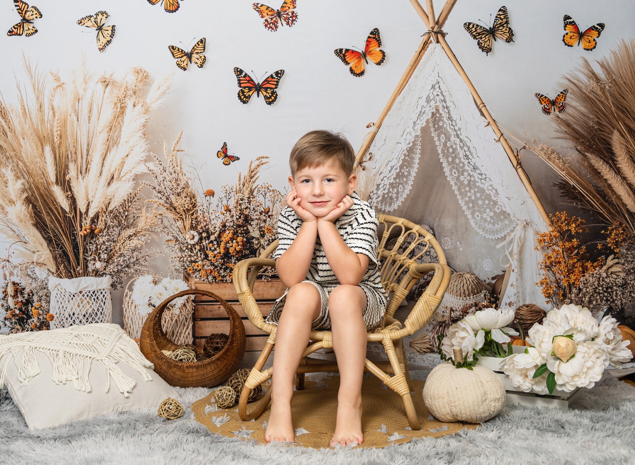 Kate Autumn Boho Butterflies Pumpkins Backdrop Designed by Emetselch