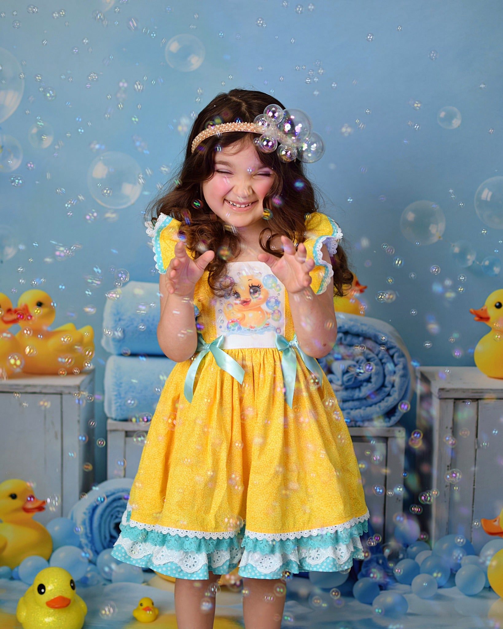 Kate Sweep Blue Baby Shower Backdrop Bubble Duck Designed by Emetselch