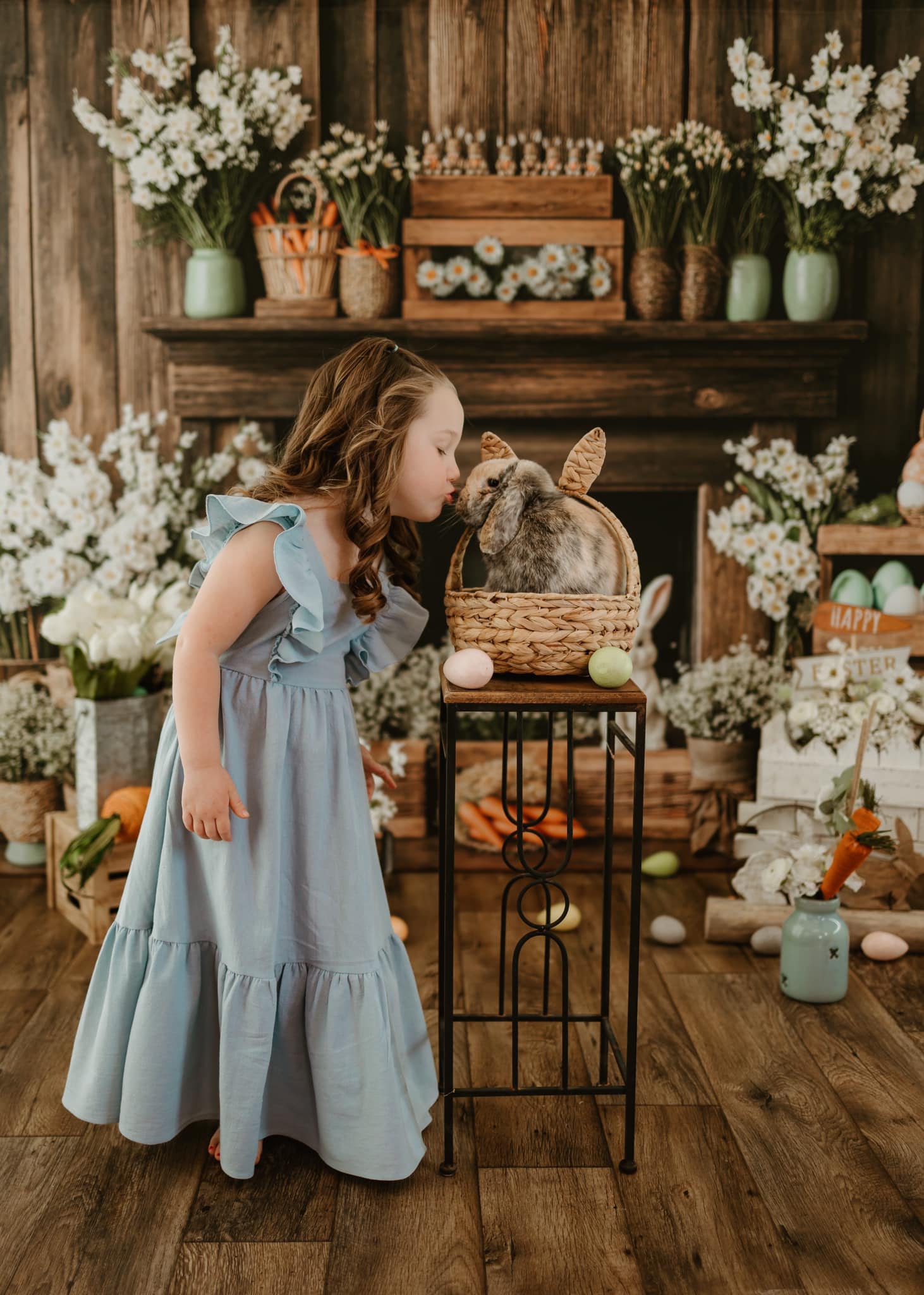 Kate Easter Fireplace Bunny Rustic Floral Backdrop Designed by Emetselch - Kate Backdrop AU